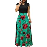 Minisoya Womens Elegant Boho Floral Printed Casual Dress Loose Short Sleeve Beach Cocktail Party Long Maxi Dress