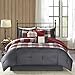 Madison Park Ridge Comforter Set - Cabin Lodge Plaid Herringbone Design, All Season Down Alternative Cozy Bedding with Matching Bedskirt, Shams, Decorative Pillow, Red Queen(90