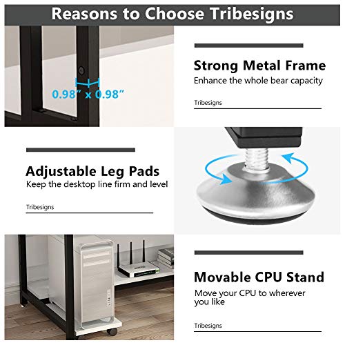 Tribesigns 55 Inches Large Computer Desk with Hutch, Modern Writing Desk with Bookshelf, PC Laptop Study Table Workstation for Home, White + Black Legs