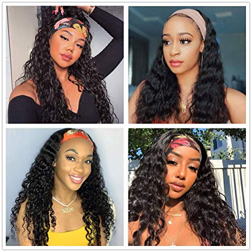 Headband-Wig-Human-Hair-Water-Wave-None-Lace-Front-Wigs-for-Black-Women-Jerry-Curly-Glueless-Brazilian-Virgin-Hair-Machine-Made-Headband-Scarf-Wigs-Natural-Color-150-Density-20-Inch