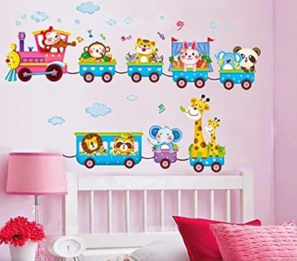 Syga Cartoon Animals Train Wall Sticker (PVC Vinyl, 61 cm x 5 cm x 5 cm)