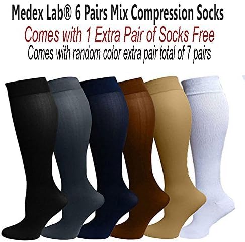 Medex Lab Ladies 6 Pack Compression Socks: Calves High Compression Socks Aid in Blood Circulation Relieves Pain and Aches off your Feet and Prevents Varicose Veins and More (6 Pairs Mix Color)