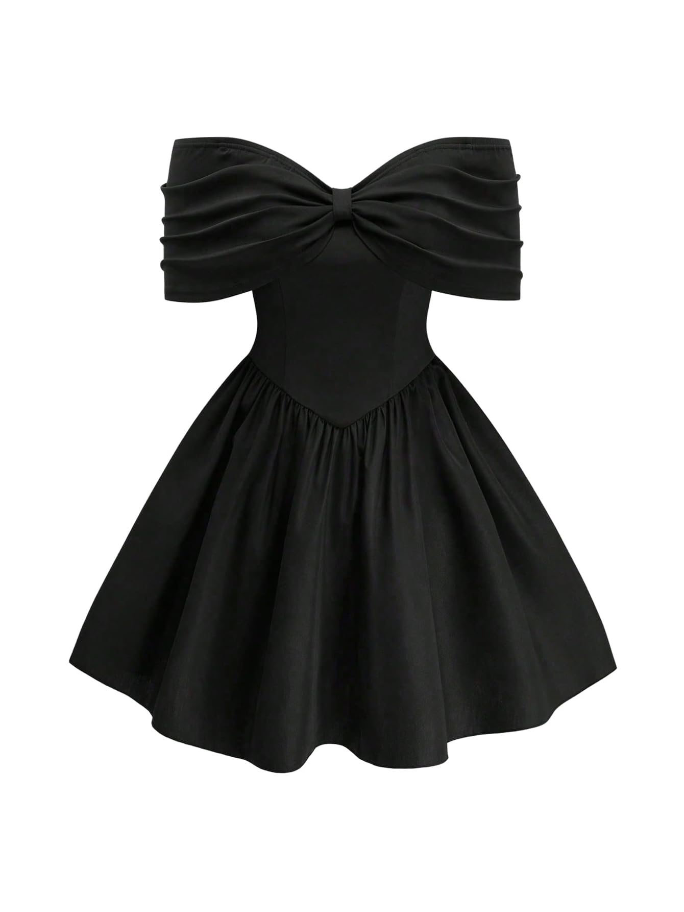 Photo 1 of SOLY HUX Women's Plus Size Off The Shoulder Short Dress Ruched A Line Flared Short Sleeve Cocktail Party Club Dresses Solid Black XX-Large Plus