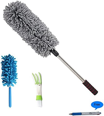 HW The Best Microfiber Multipurpose Car Cleaning Duster&amp;Brush 3Pack/1x Pollen Removing Exterior 1x High or corner Telescopic Interior 1x Car Air Vent, Automotive Air Conditioner Cleaner and Brush