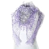 DaySeventh Fashion Lace Tassel Sheer Burntout Floral Print Triangle Mantilla Scarf Shawl (Purple)