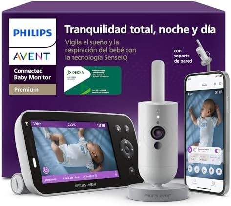 Monitor de Bebé PHILIPS Avent Premium com App - Câmara HD de 1080 pixels, rastreamento de sono e respiração por IA, tradução de choro, certificado DEKRA, Suporte de Parede, SCD974/26