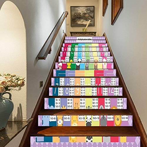 Kids Staircase Stickers,Educational Decor for Home Classroom Learn to Count and Eat Multiplication with Zoo Animals Art Print Decorative Self-Adhesive Wall Stair Stickers Mural Wallpaper for Home Deco
