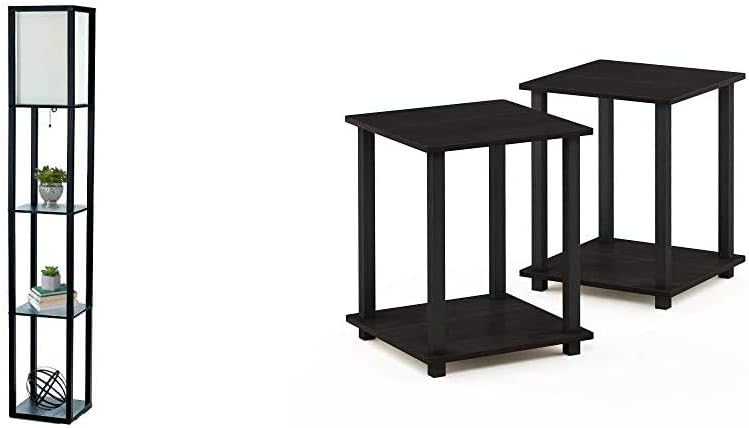 Simple Designs Home LF1014-BLK Etagere Organizer Storage Shelf Linen Shade Floor Lamp, Black - - 