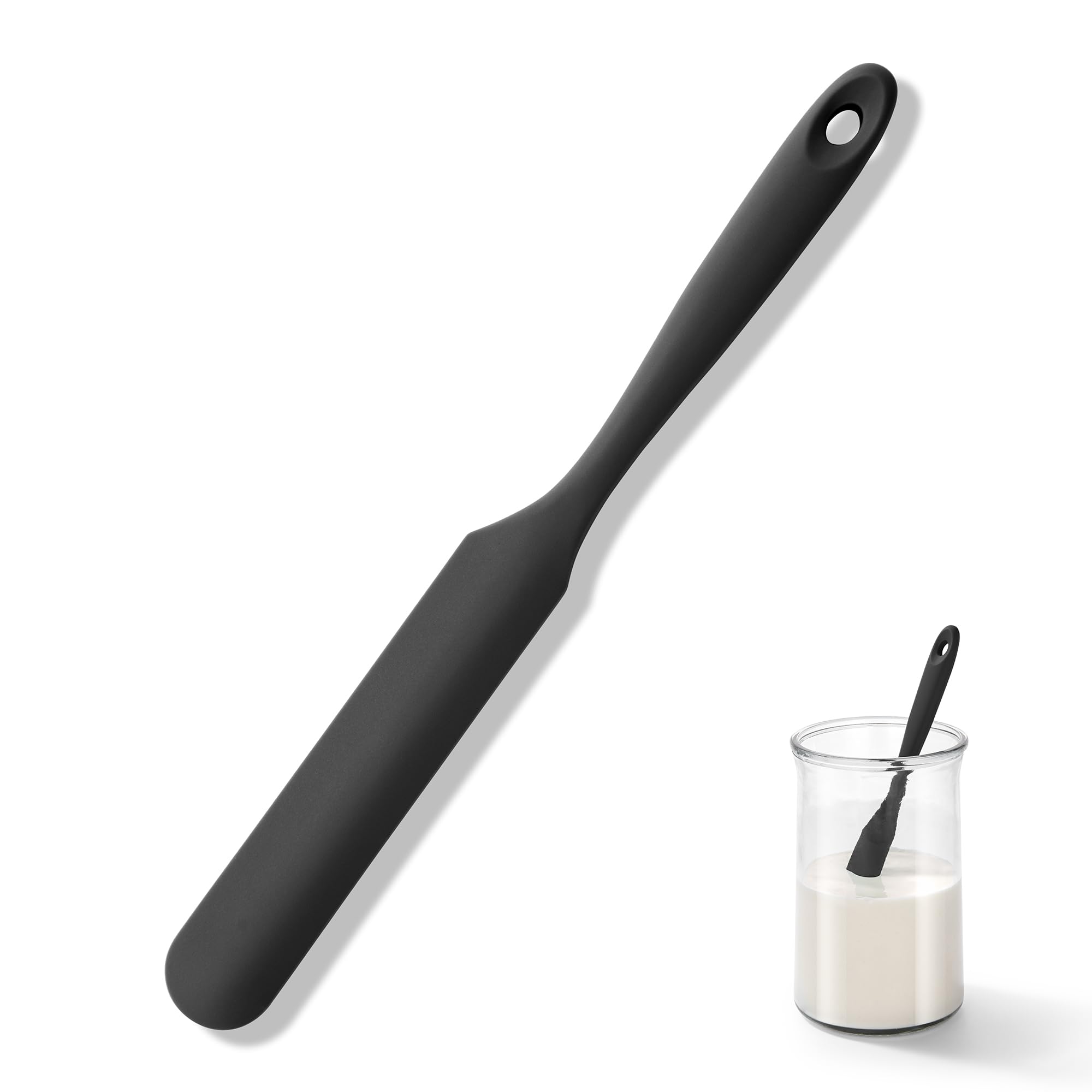 U-Taste Silicone Jar Spatula: 315℃ Heat Resistant Flexible Rubber Jar Scraper with Long and Slim Handle for Scraping Sauces Batters, Stirring Sourdough Starters, Fits for Small Containers (Black)