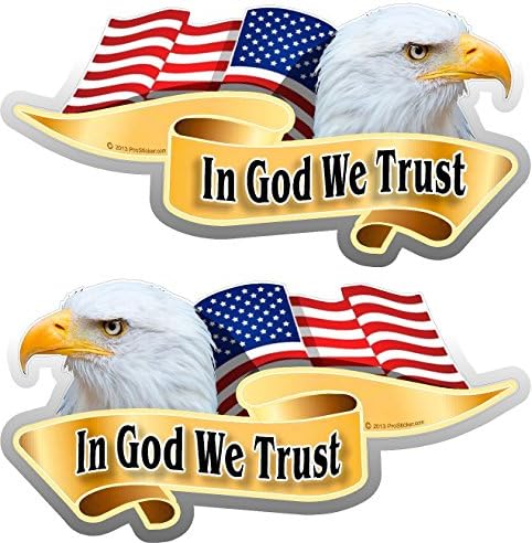 ProSticker 906M (One Pair) American Pride Series in God We Trust Mirrored Bald Eagle Decal Sticker (2" X 4")