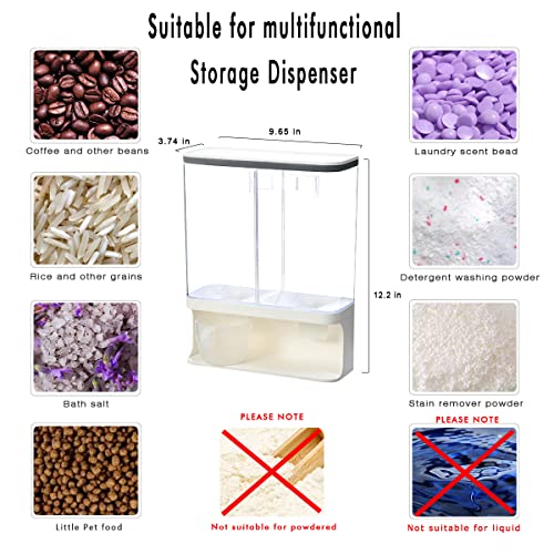 Sparktime Laundry Detergent Dispenser for Scent Booster Beads, Wall Mounted Dry Food Storage Container with 2 Measuring Cups, Suitable for Rice, Beans, Solid Grain, Laundry Scent Beads（3000ml）