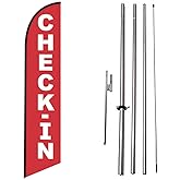 Check-In Advertising Feather Banner Swooper Flag with Flag Pole Kit & Ground Stake - Ideal for Events, Races, Marathons, and Promotions