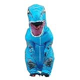 Kids T-Rex Dinosaur Inflatable Costume Halloween Cosplay Blow Up Suit Fancy Dress Outfit for Child (Kids, Blue)