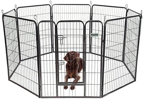 DazzPet Dog Puppy Large Playpen Metal Fence with Door | Heavy Duty Pet Pen Outside Exercise RV Play Yard | Outdoor Indoor Courtyard Kennel Crate Enclosures | 40" Height 8 Panel