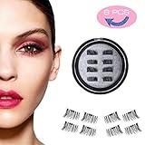 Magnetic Eyelashes - Ultra Thin 3D Fiber Reusable Best Fake Lashes Extension for Natural, Perfect for Round Eyes & Deep Set Eyes (2 Pairs ,8 Pieces)