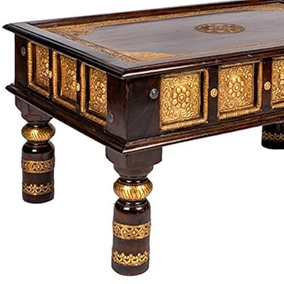 Marokkanischer Wohnzimmertisch Couchtisch aus Holz massiv Sunita 90cm