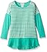 BTween Big Girls' 3/4 Sleeve Striped Top with Shoulder Chiffon Hem and Necklace