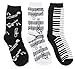 Women's Black White Music Notes, Piano Keys, Instruments Crew Socks, (3Pr) Size: 9-11