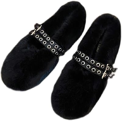 Amazon Cjaq モカシン ラウンドトゥ ファー ボア ダブルストラップ ローファー ルームシューズ レディース靴 スリッポン 大人 女性 かわいい おしゃれ 歩きやすい もこもこ ボアモカシン 可愛い 歩きやすい 秋冬 美脚 モカシン Cjaq モカシン