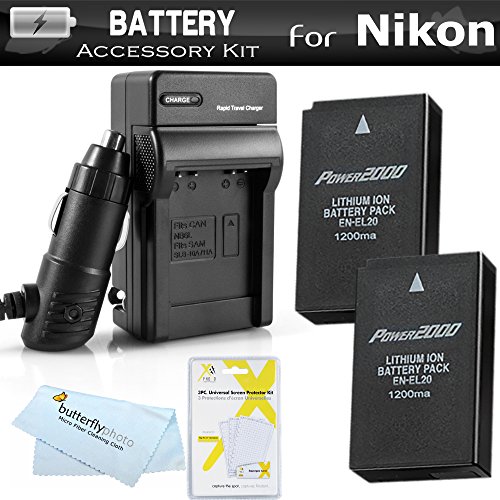 2 Pack Battery And Charger Kit For NIKON DL24-500, Nikon 1 V3, Nikon 1 AW1, Nikon 1 J1, Nikon 1 J2 Digital Camera and Blackmagic Pocket Cinema Camera Includes 2 Replacement Batteries For Nikon EN-EL20, EN-E20A + Ac/Dc Charger +
