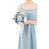 Floinla Dusty Blue Wedding Bouquets for Bride Bridesmaid Artificial Roses Flowers Bridal Bouquet for Rustic French Vintage Formal Wedding Church Home Decoration