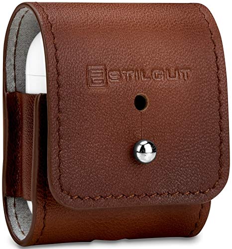 StilGut Leather Case for Apple AirPods 2. Generation, AirPods 2 Case, Cognac Brown