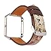 Watchband with Frame for Fitbit Blaze, Soft Leather Replacement Strap Printing Bracelet Strap for Fitbit Blaze Smart Fitness Watch (Retro Flower Red)