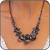 GIGB PBDK Colorful Boho Ceramic Beaded Necklace for Women Hippie Vintage Geometric Strand Bead Statement Choker Chunky Bohemian Necklace Holiday Jewelry Gifts