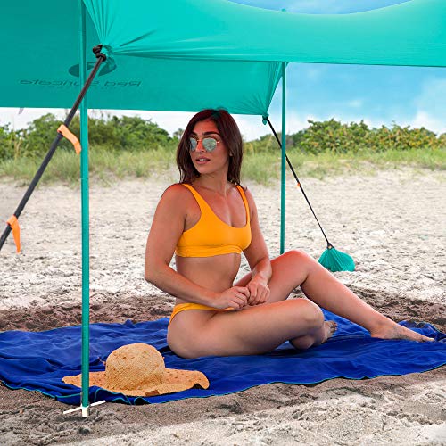 Red Suricata Family Beach Sunshade - Sun Shade Canopy | UPF50 UV Protection | Tent with 4 Aluminum Poles, 4 Pole Anchors, 4 Sandbag Anchors | Large & Portable Shelter Tarp (Turquoise, Medium) - Thumbnail 6