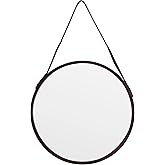 Wartter Brown Round Hanging Mirror, 11.8 Inch Farmhouse Mirror with Leather Hanging Rope for Bathroom, Bedroom, Living Room, Entryway Home Decor. (Brown, S-11.8in)