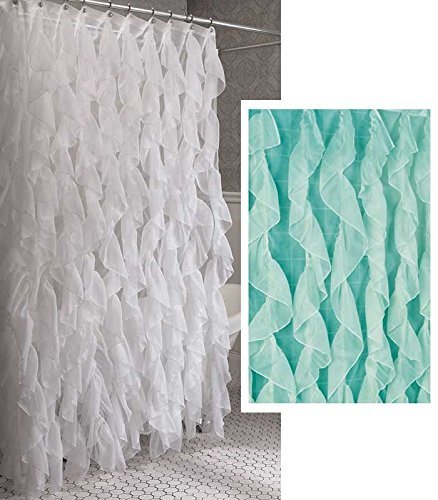 Home Bargains Plus Cascade Shabby Chic Ruffled Sheer Shower Curtain (Sea)
