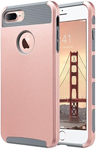 iPhone 7 Plus Case,Wostyle [Dual Layer] Slim [Scratch Resistant] Hard Back Cover [Shock Absorbent] Protection TPU Bumper Case for Apple iPhone 7 Plus (Rose Gold +Gray)