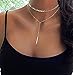 Zealmer Shoopic Layered Coin Choker Bar Pendant Necklaces for Women Silver