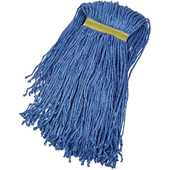 AmazonBasics Cut-End Cotton Commercial String Mop Head, 1.25 Inch Headband, Large, Blue, 6-Pack