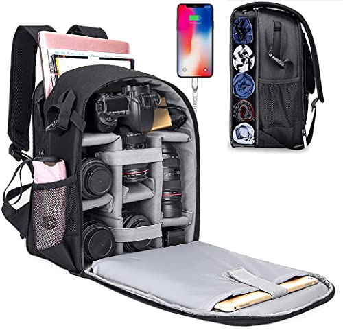 Cwatcun Camera Backpack with Extra Storage, DSLR SLR Water Resistant Camera Bag with 14
