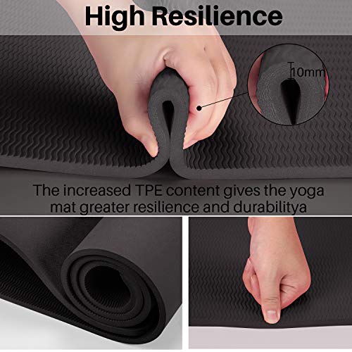 ANSOPO Tapete de Yoga Antideslizante con Premium Material ecológico TPE 10mm Agarre de Alto Rendimiento, Acolchado Ultra denso para Ejercicio, Yoga y Pilates（10mm）