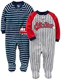 Simple Joys by Carter's Boys Baby 2-Pack Cotton Footed Sleep and Play, All Star/Fire Truck, Preemie