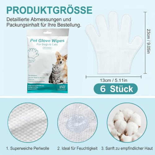 Lot de 36 Gants de Nettoyage pour Animaux de Compagnie - Doux et Hypoallergénique, Lingettes Nettoyantes pour Chiens et Chats, Gants Nettoyants et Déodorants pour Poils, Visage, Oreilles, Yeux, Pattes