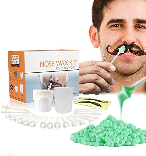 Nose Wax Kit For Men Women Nose Hair Removal Waxing Kit Eyebrows Ears Lips Facial Nose Hair Remover Wax 50g Hard Wax Beads 20 Applicators 10 Paper Cups Full Set Nose Hair