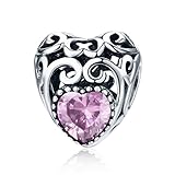 BAMOER Charm Bead and Sterling Silver Charm for Teen Blue Sky Radiant Hearts with Zirconia for Her