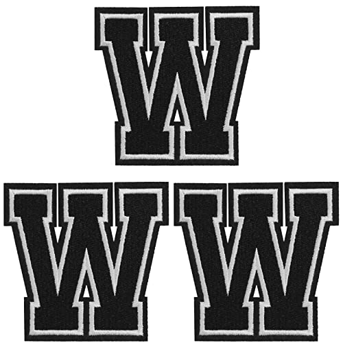 TACVEL 3 Pieces Iron on Letter Patch, Full Embroidery Letter Patch, Iron Alphabet Letter A-Z Iron on Sew on Patches for Clothes, Dress, Hat, Socks, Jeans, DIY Accessories, 3.14inch (Black, W)