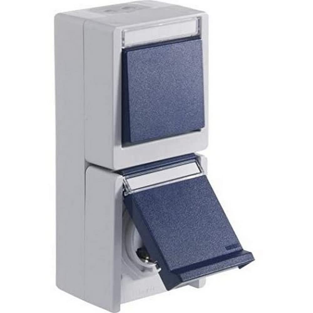OPUS® Resist Switch/Button with Socket, Vertical Version Universal Switch On/Off, Colour Light Grey/Steel Blue