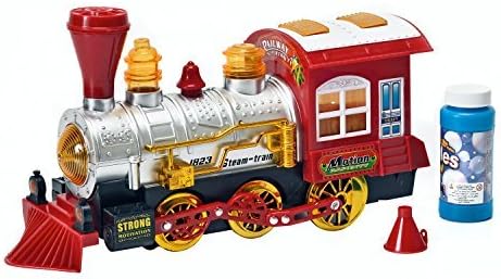 Brunfen Toys Toy Steam Train Locomotive Car w/ Lights & Sounds & Steam Bubbles, Battery-Powered Bump N' Go Motion