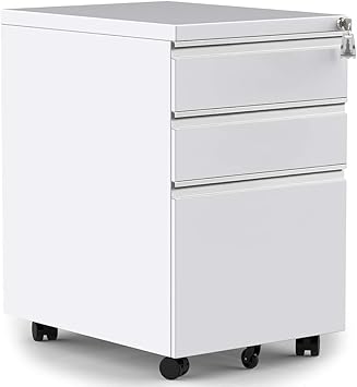 Amazon Com File Cabinet On Wheels With 3 Drawers White Furniture Decor