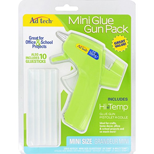 AdTech Hi-Temp Mini Hot Glue Gun COMBO PACK | High Temp Compact Tool for Crafting, School Projects and DIY, Ready-for-Use with 10 Glue Sticks | Quick Warm-Up Time |  Item #05694