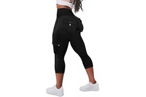 Flamingals Women's Butt Lifting Biker Capri Leggings High Waist Flap Pocket Workout Capris