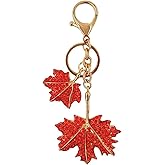 MDFREL Rhinestone Maple Leaf Keychain - Red, Modern, Solid, Lightweight, Adult & Teen, Female, Key-chains