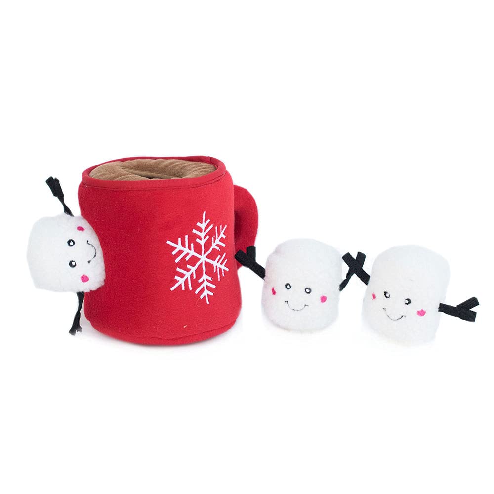 ZippyPaws - Holiday Burrow, Interactive Squeaky Hide and Seek Plush Dog Toy - Hot Cocoa and Marshmallows