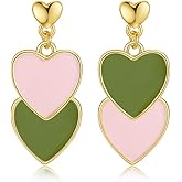 Valentine's Day Earrings for Women - 14K Gold Plated Cute Red Pink Enamel Heart Dangle Jewelry, Valentines Day Outfit Accessories Gifts