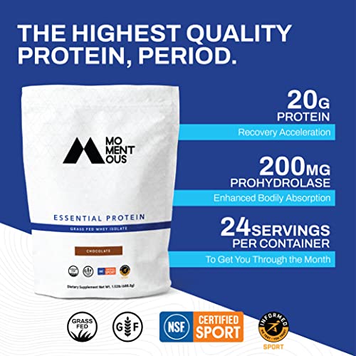 Momentous Essential GrassFed Whey Protein Isolate, 24 Servings Per
